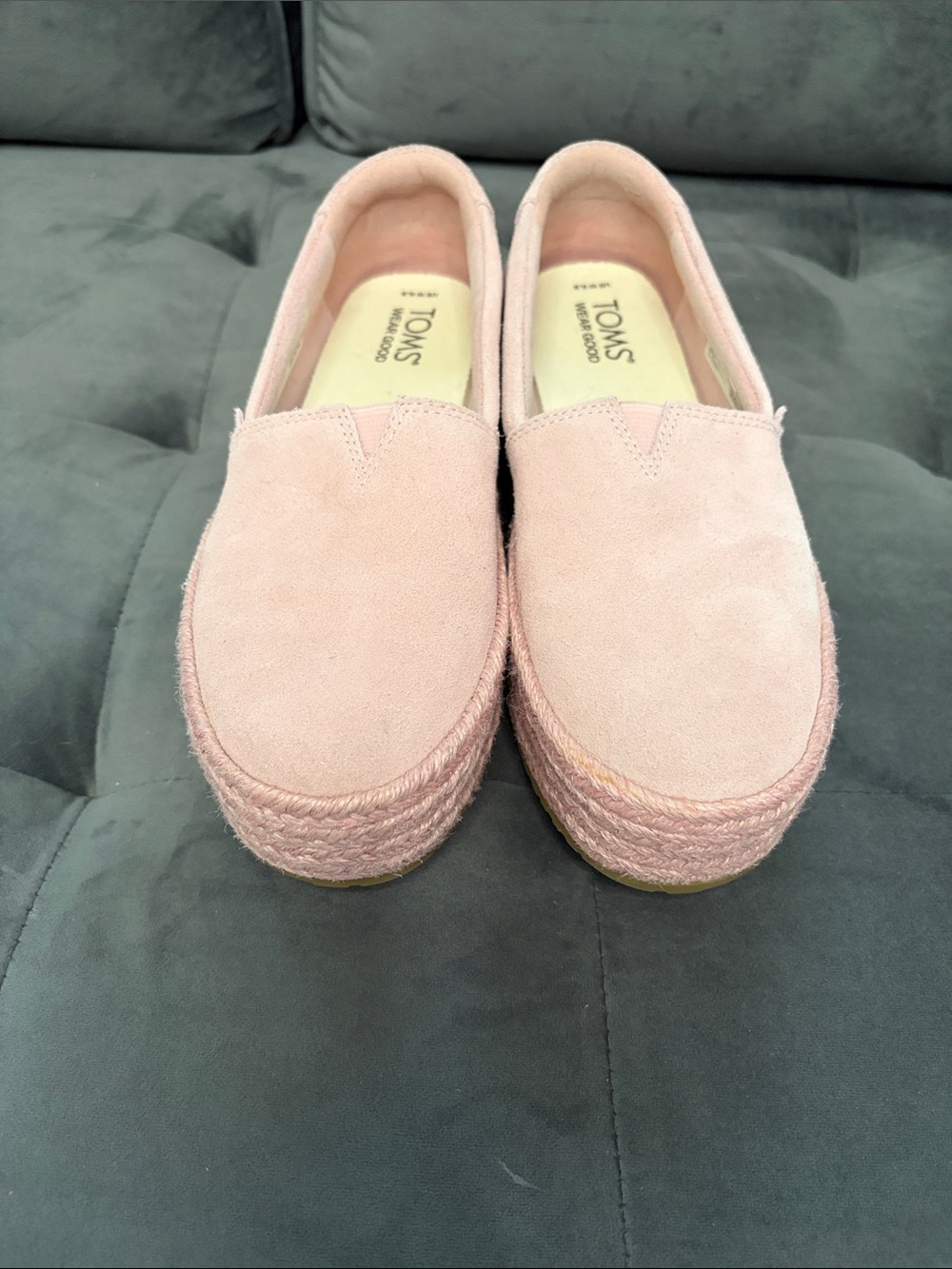 Toms Blush Pink Suede Platform Espadrille Loafers
